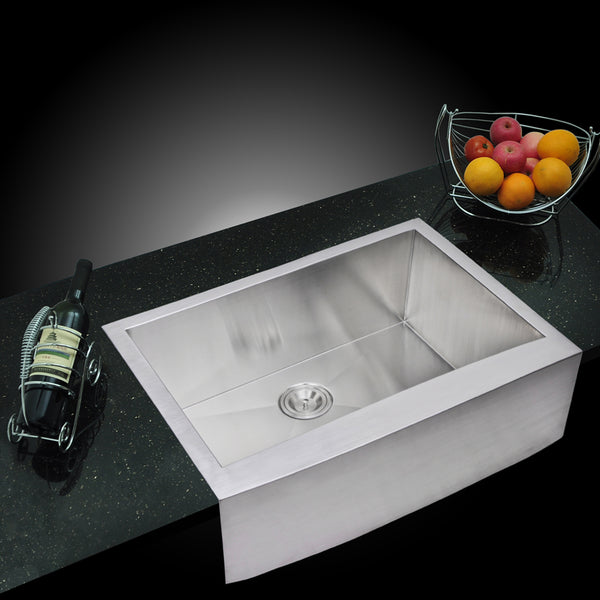30 Inch X 22 Inch Zero Radius Single Bowl Stainless Steel Hand Made Apron Front Kitchen Sink With Drain, Strainer, And Bottom Grid