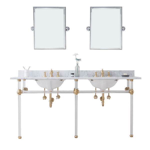 Empire 72 Inch Wide Double Wash Stand, P-Trap, Counter Top with Basin, F2-0013 Faucet and Mirror included in Satin Gold Finish