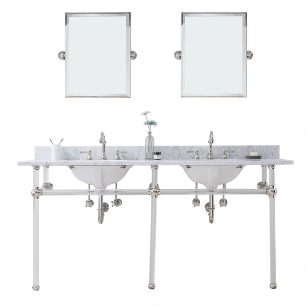 Empire 72 Inch Wide Double Wash Stand, P-Trap, Counter Top with Basin, F2-0012 Faucet and Mirror included in Polished Nickel (PVD) Finish