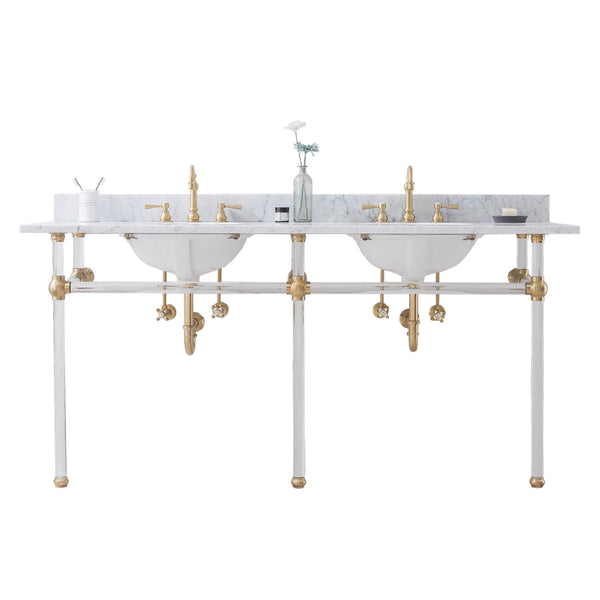 Empire 72 Inch Wide Double Wash Stand, P-Trap, Counter Top with Basin, and F2-0012 Faucet included in Satin Gold Finish