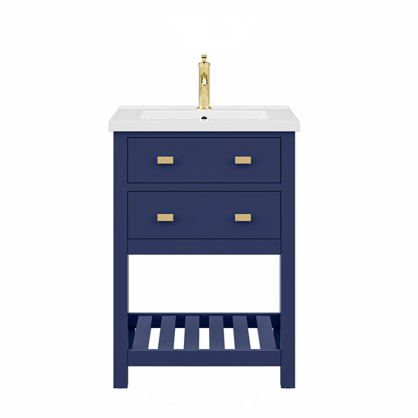 24 Inch Monarch Blue MDF Single Bowl Ceramics Top Vanity With U Shape Drawer From The VIOLA Collection