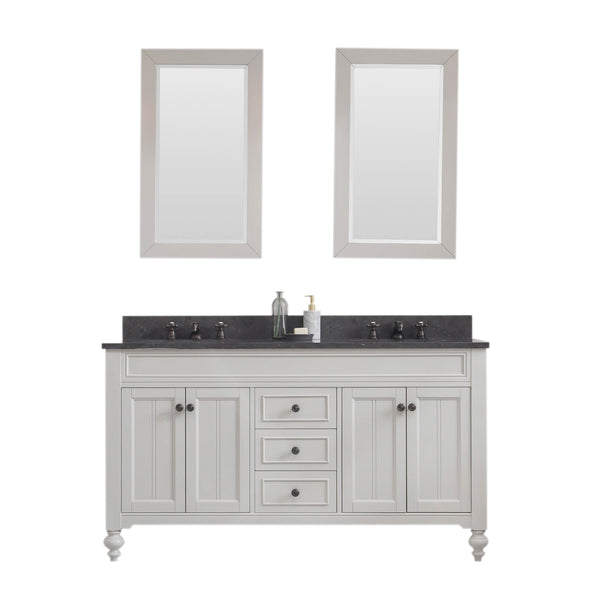 Potenza 60" Bathroom Vanity in Earl Grey with Blue Limestone Top with Faucet and Small Mirror