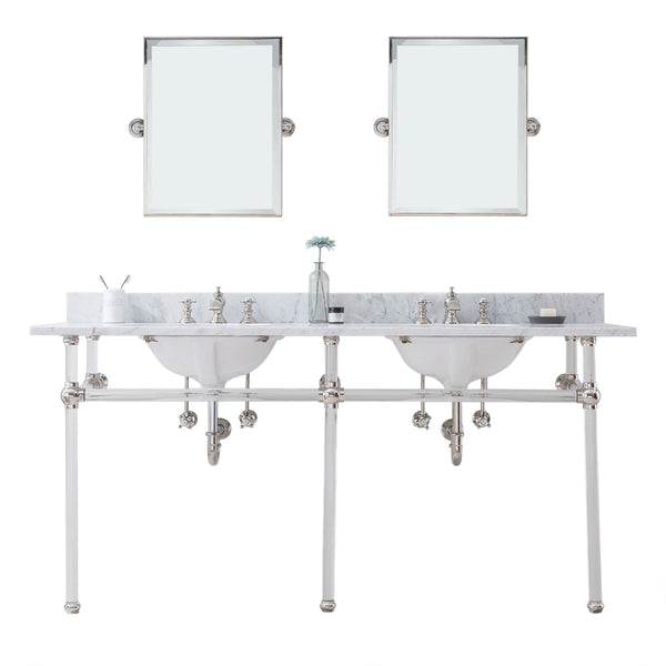 Empire 72 Inch Wide Double Wash Stand, P-Trap, Counter Top with Basin, F2-0013 Faucet and Mirror included in Polished Nickel (PVD) Finish