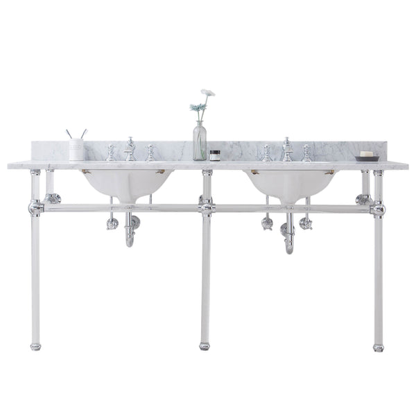 Empire 72 Inch Wide Double Wash Stand, P-Trap, Counter Top with Basin, and F2-0013 Faucet included in Chrome Finish