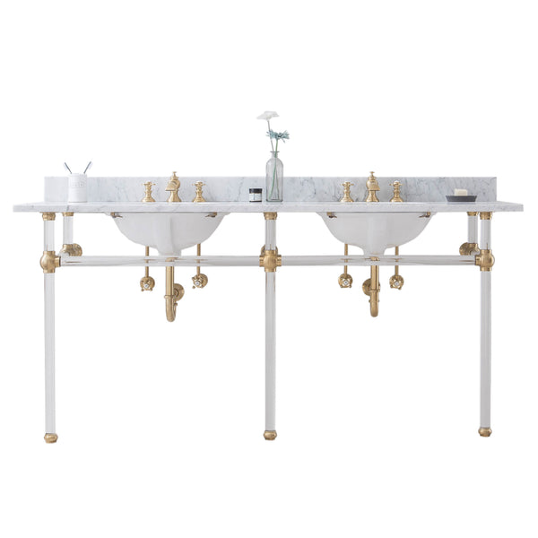 Empire 72 Inch Wide Double Wash Stand, P-Trap, Counter Top with Basin, and F2-0013 Faucet included in Satin Gold Finish