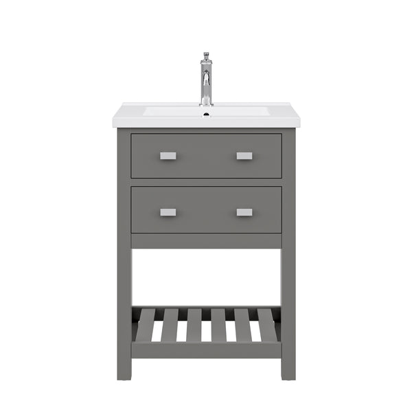24 Inch Cashmere Grey MDF Single Bowl Ceramics Top Vanity With U Shape Drawer From The VIOLA Collection