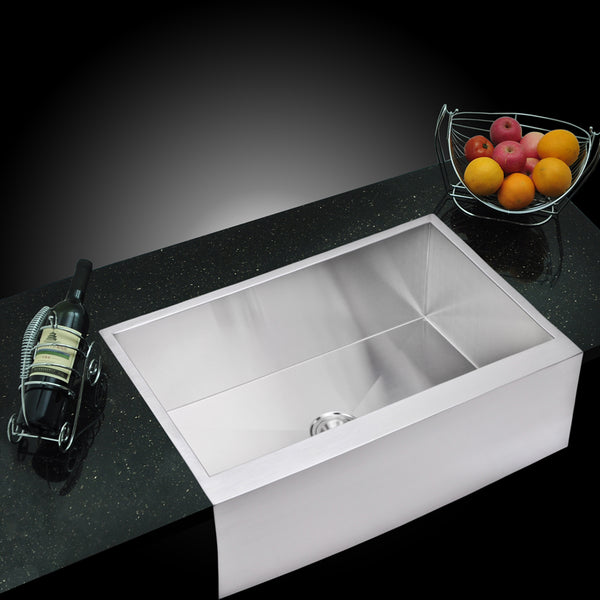 33 Inch X 21 Inch Zero Radius Single Bowl Stainless Steel Hand Made Apron Front Kitchen Sink With Drain, Strainer, And Bottom Grid