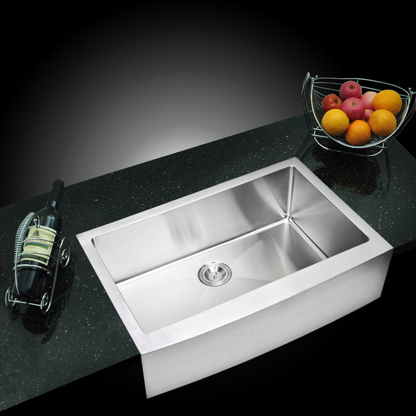 33 Inch X 22 Inch 15mm Corner Radius Single Bowl Stainless Steel Hand Made Apron Front Kitchen Sink With Drain and Strainer