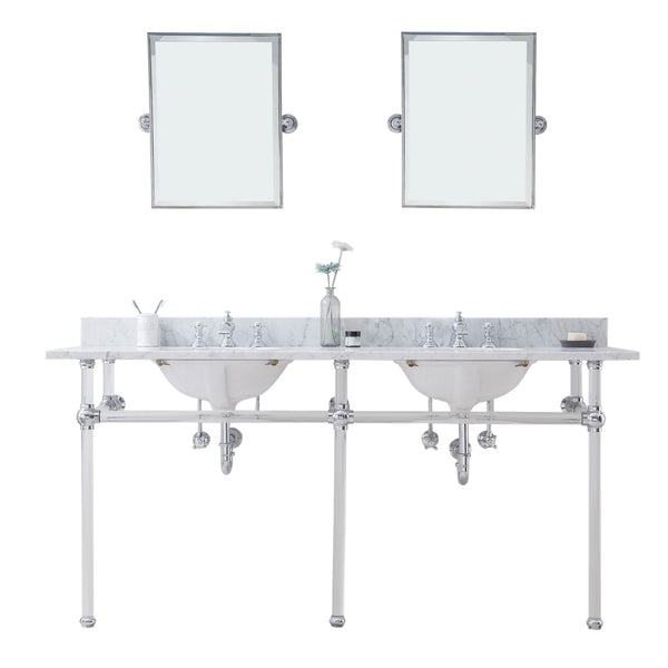 Empire 72 Inch Wide Double Wash Stand, P-Trap, Counter Top with Basin, F2-0013 Faucet and Mirror included in Chrome Finish