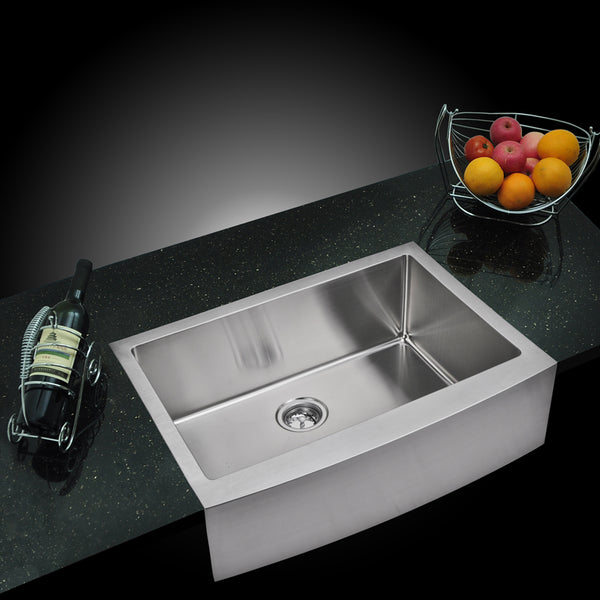 30 Inch X 22 Inch 15mm Corner Radius Single Bowl Stainless Steel Hand Made Apron Front Kitchen Sink With Drain, Strainer, And Bottom Grid