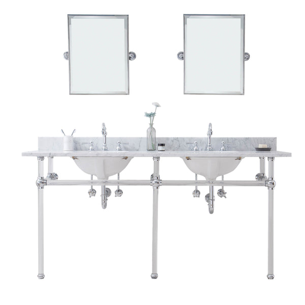 Empire 72 Inch Wide Double Wash Stand, P-Trap, Counter Top with Basin, F2-0012 Faucet and Mirror included in Chrome Finish